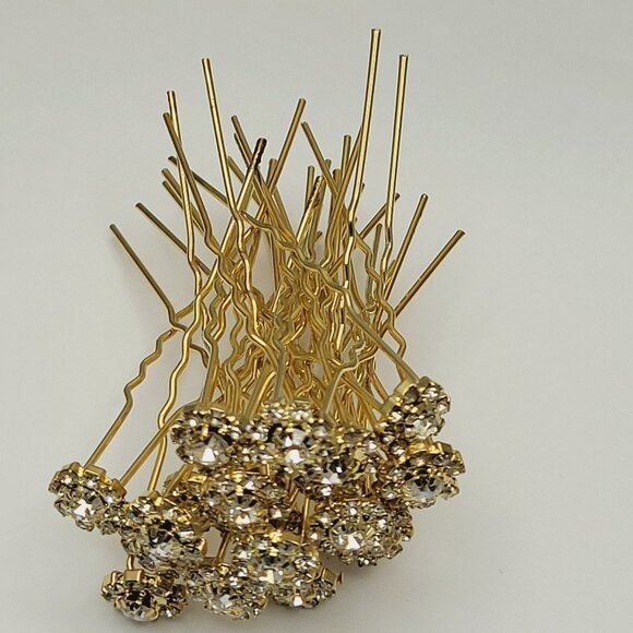 Gold Tone Wedding Crystal Hairpins - Picture 4 of 10